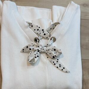 NWT polka dot tie back white top